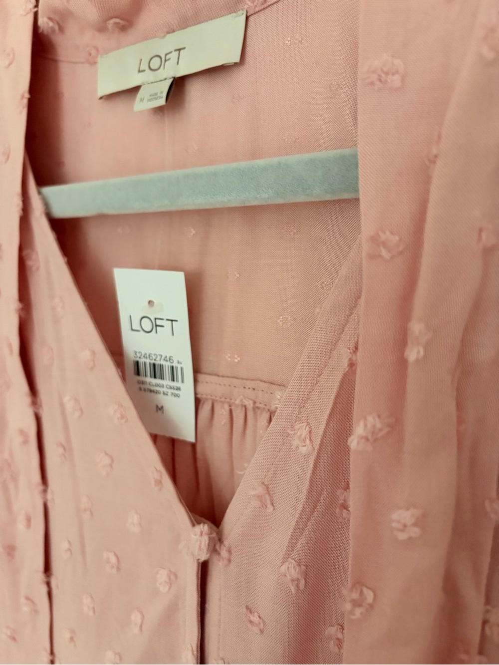 LOFT Dusty Rose Swiss Dot Tie-Neck Blouse - Picture 3 of 3